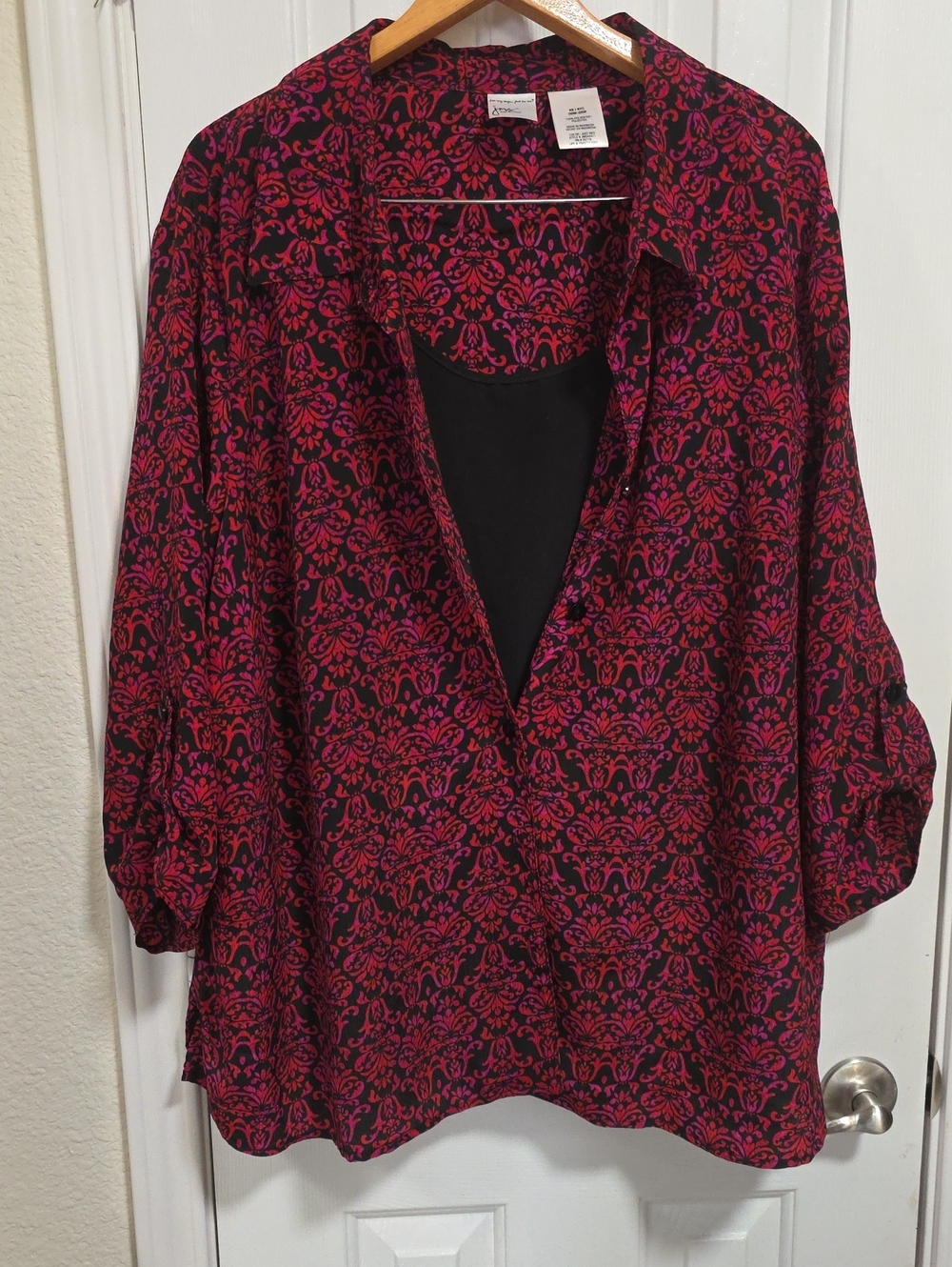 JMS Womens Black and Fuchsia Patterned Button-Up Blouse SIZE 4X
